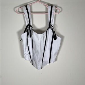 White and Black Striped Women's Tank Top Contrast Bow Corset NWT
